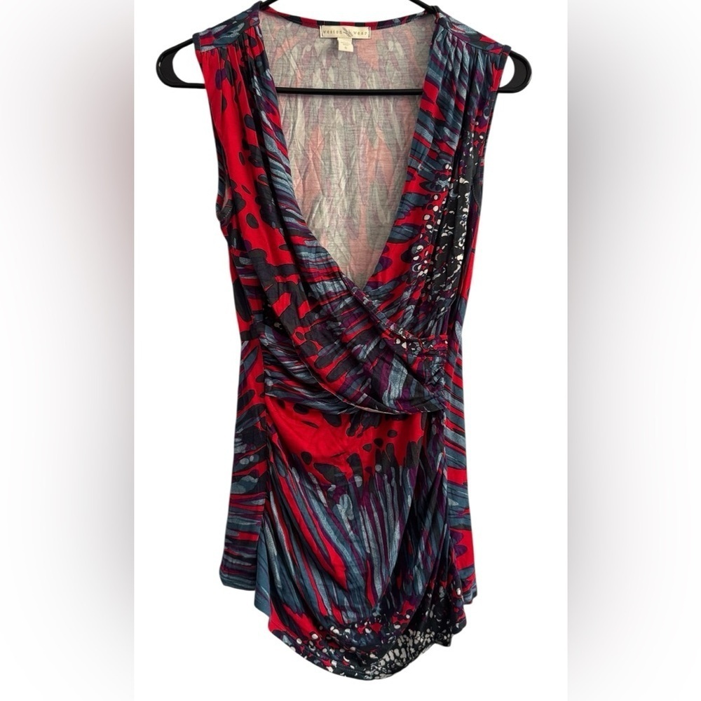 Weston Wear Red Blue Splash Color Sleeveless V Neck Y2K 2000's Blouse Size Small - Picture 4 of 13